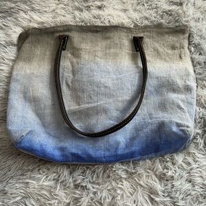 Canvas Ombre Tote Bag with Leather Handles - Blue